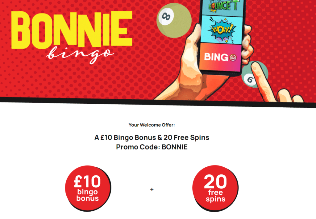 Bonnie Bingo Welcome Bonus - Dep £10 get £10 Bingo Bonus + 20 Free Spins